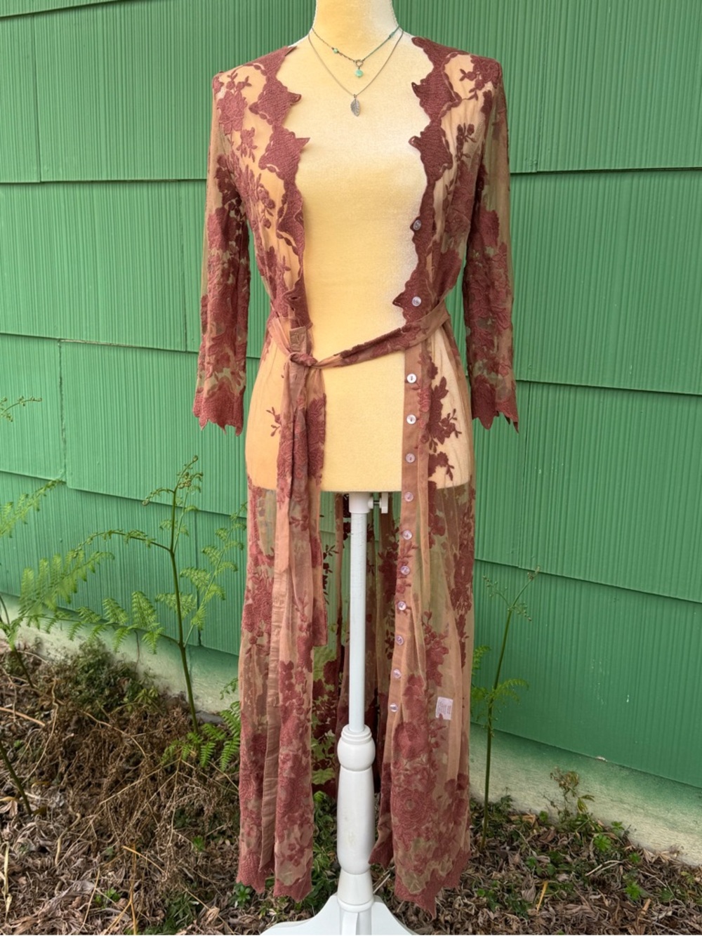 Arnhem Sheer Dusty Rose Lace Maxi Duster Cover-Up - Picture 6 of 15